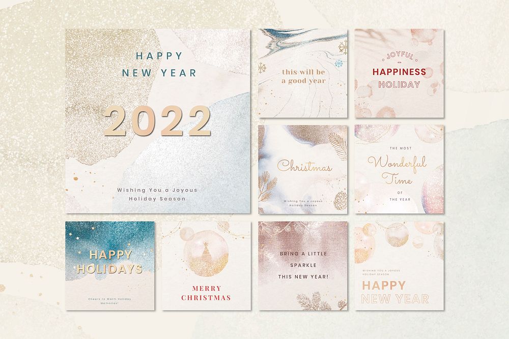 Christmas greeting Instagram post template, editable vector set