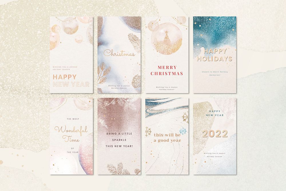 Winter season templates, editable social media story, festive design vector set