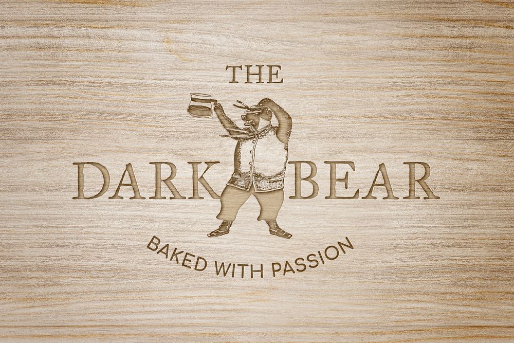 Bakery business logo effect, engraved wood texture, editable template design psd