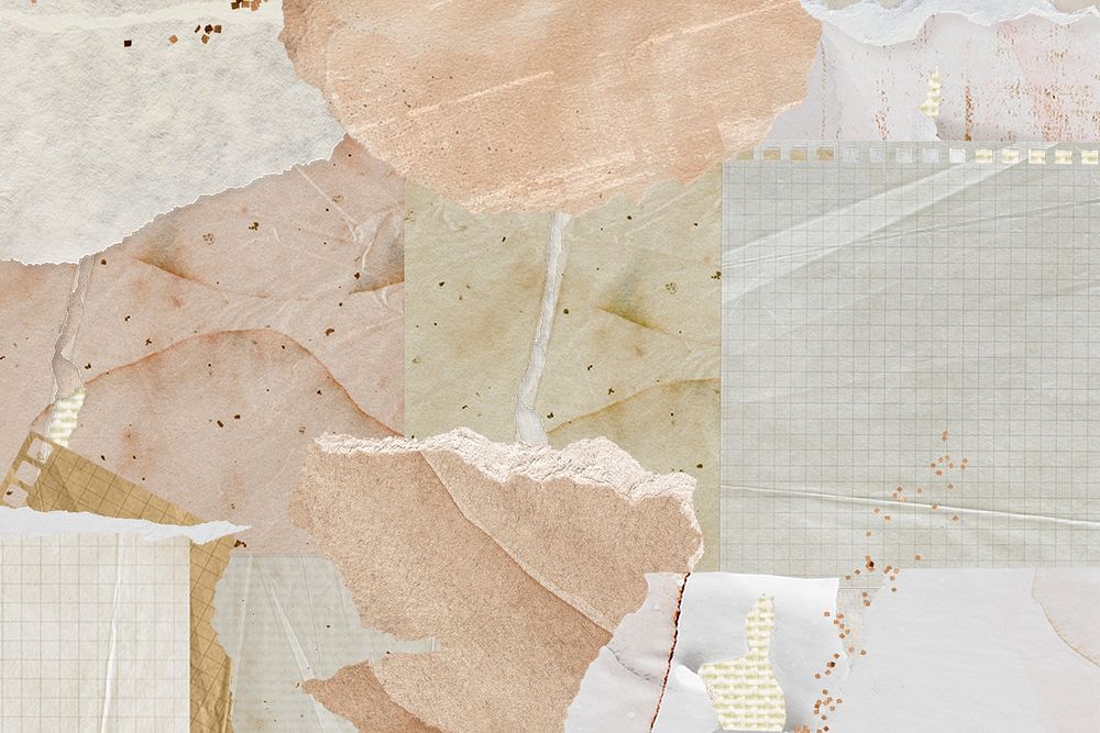 Aesthetic paper collage background, pastel beige with texture psd