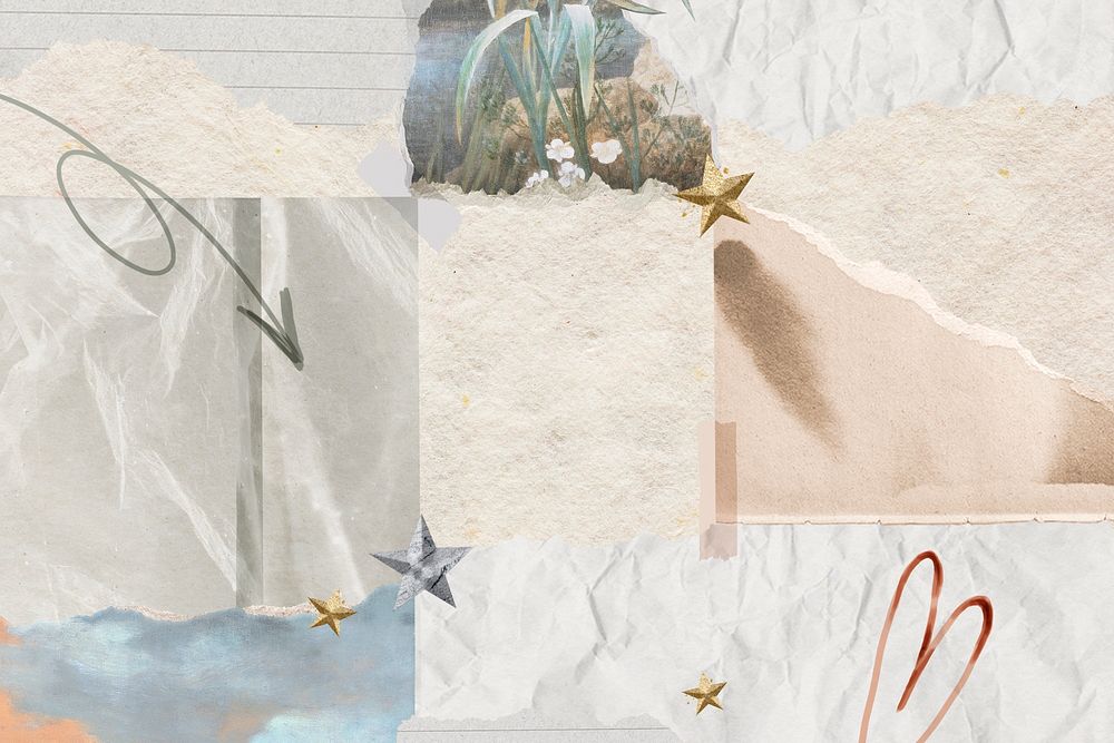 Paper collage background, aesthetic scrapbook art psd
