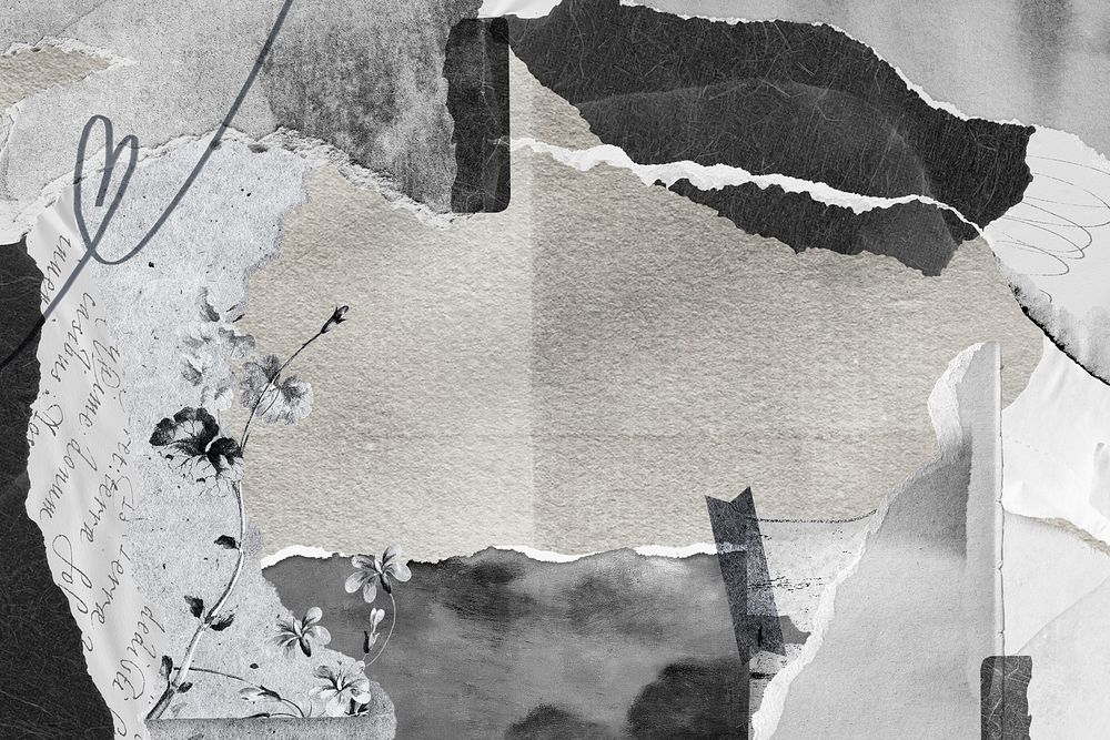 Scrapbook collage background, paper texture in black and white psd