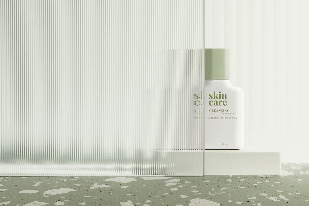Cosmetic bottle mockup, minimal skin care packaging design psd