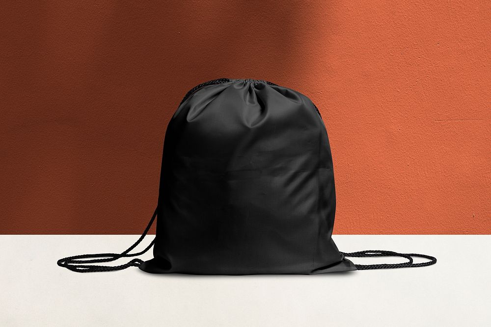 Simple black drawstring bag with rope