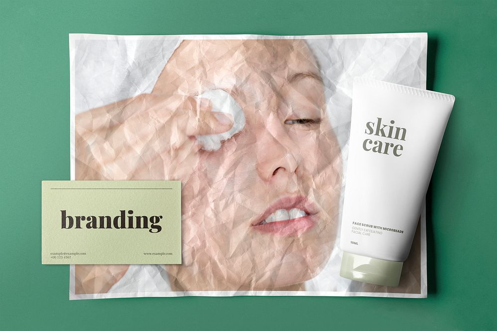 Skincare branding mockups psd, cosmetic business, flat lay design