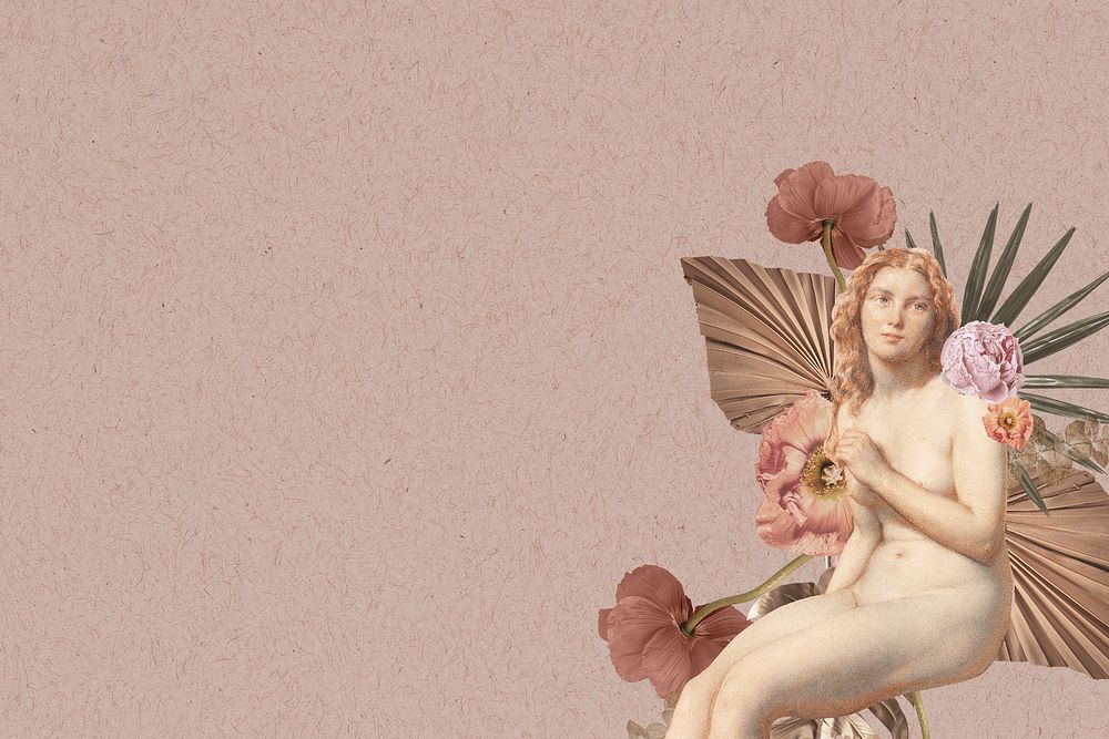 Woman vintage illustration background, aesthetic floral design space