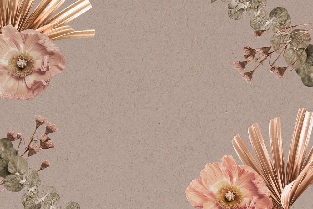 Vintage flower border, beige background, aesthetic design psd