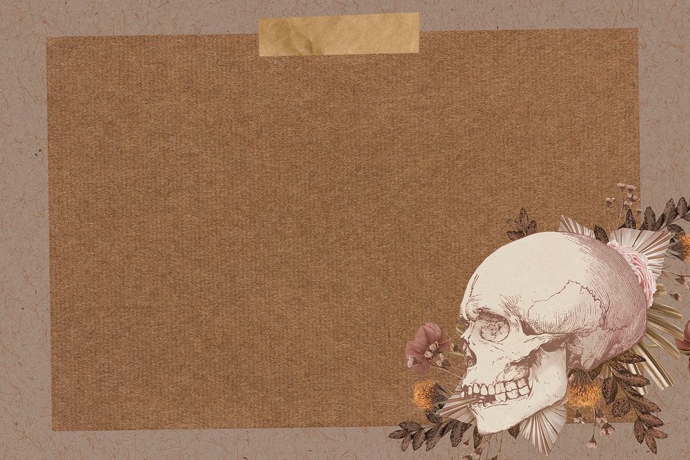 Vintage skull brown note background, aesthetic floral design