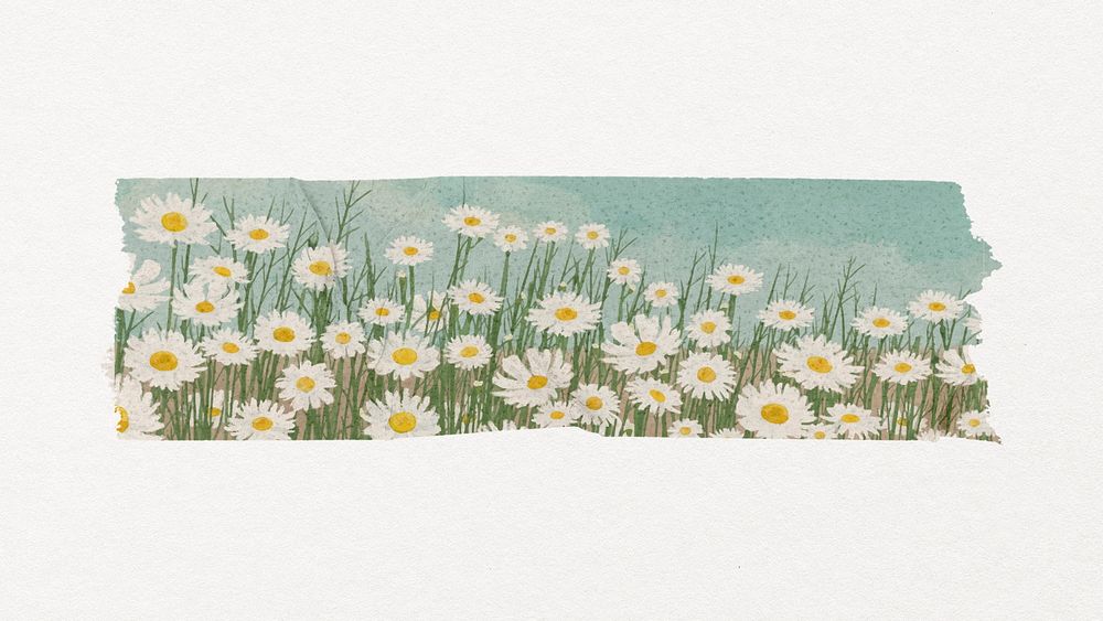 Daisy washi tape sticker, flower aesthetic collage element psd