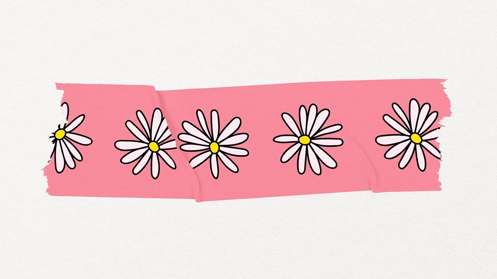 Daisy washi tape sticker, flower aesthetic collage element psd