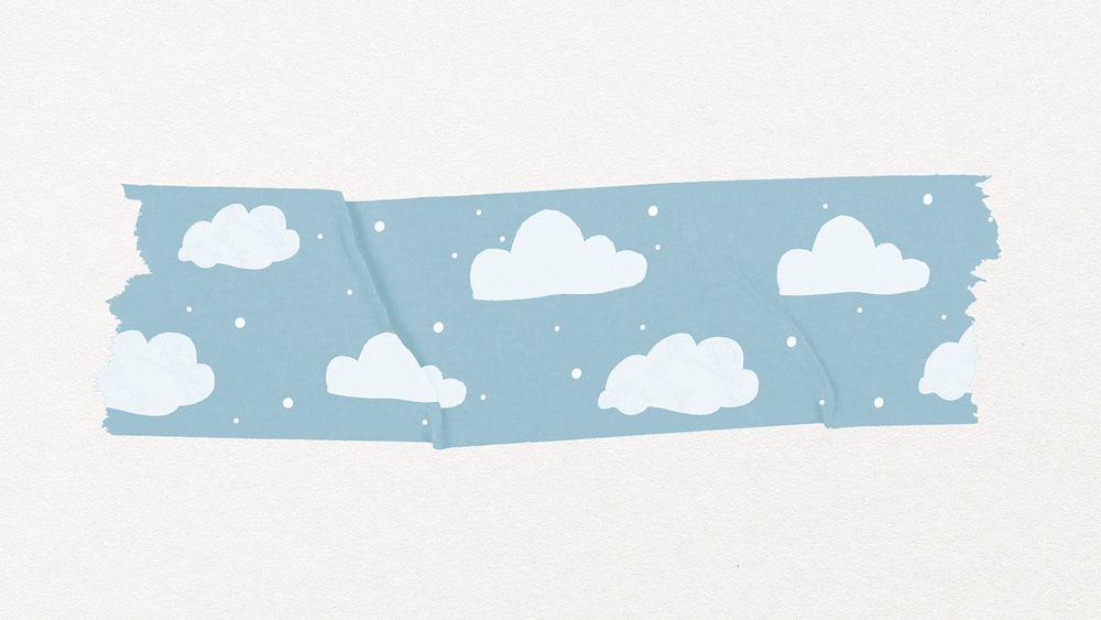 Cloud washi tape clipart, cute blue weather pattern psd