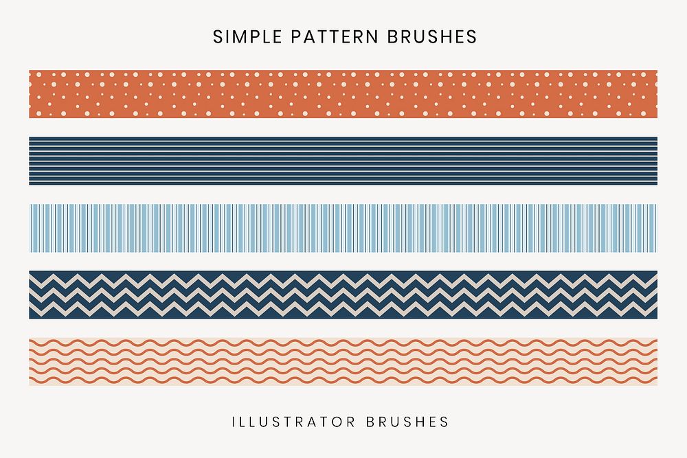 Simple pattern brush, seamless pastel vector set, compatible with AI