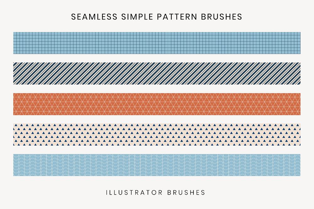 Simple pattern brush, seamless pastel vector set, compatible with AI