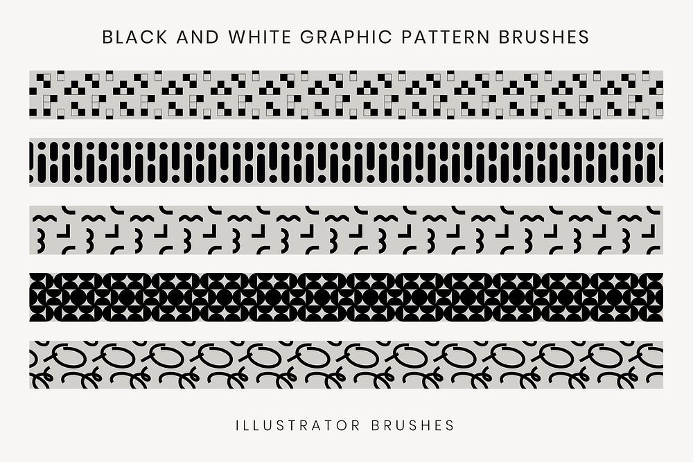Retro pattern brush, abstract black and white vector set, compatible with AI