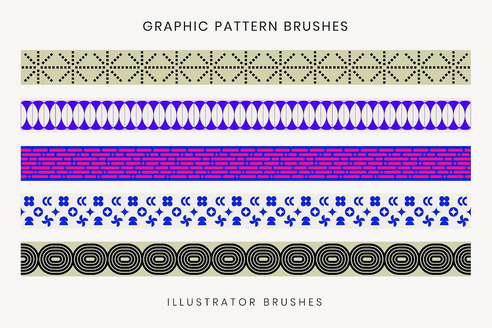Retro pattern brush, abstract colorful vector set, compatible with AI