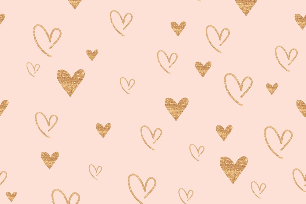 Pink heart background, gold glitter pattern vector