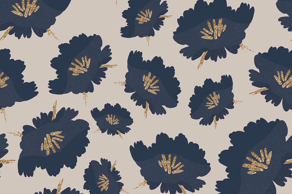 Aesthetic floral background, blue botanical pattern