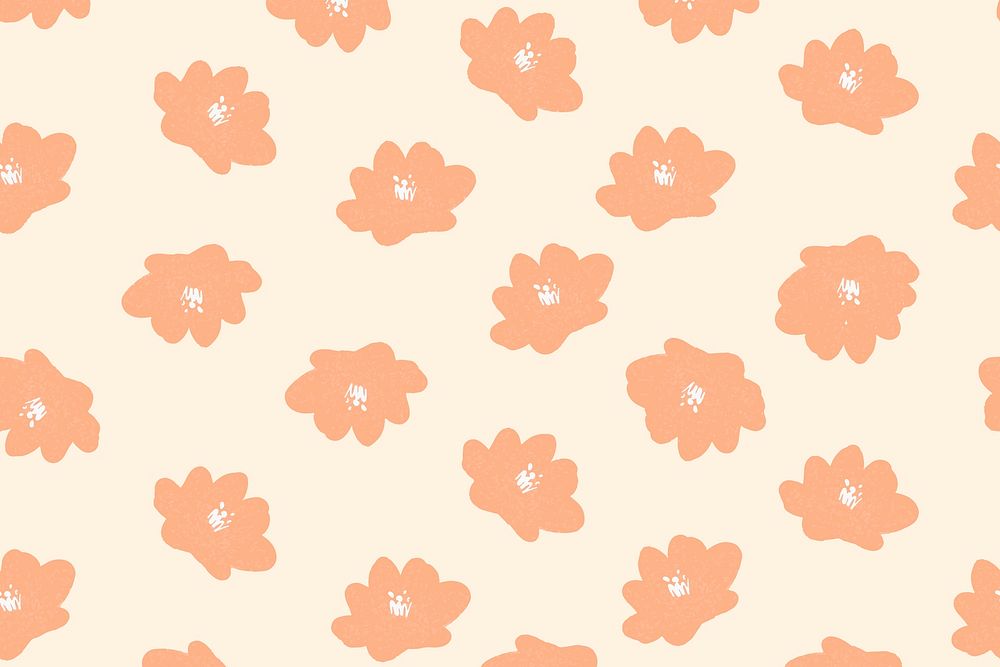 Flower pattern background, aesthetic pastel orange psd