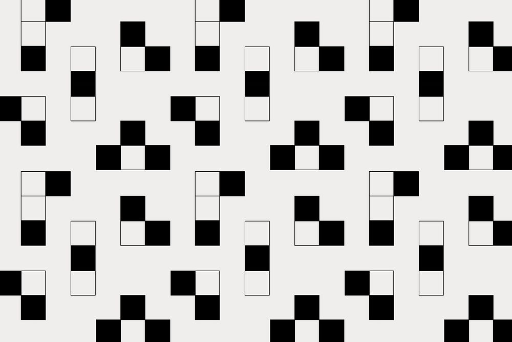 Geometric blocks pattern background, black and white psd