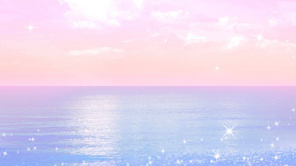 Pastel beach desktop wallpaper, aesthetic glitter background design