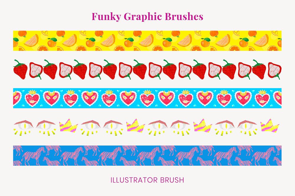 Colorful funky brush pattern, cute graphic vector set, compatible with AI