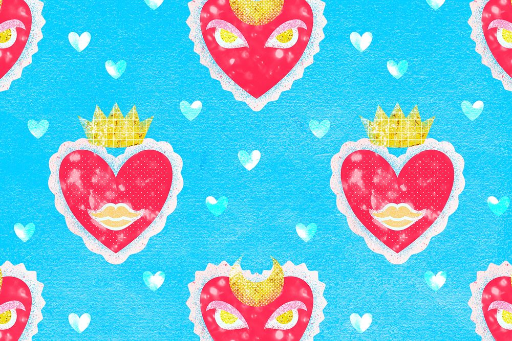Kidcore heart pattern background, blue aesthetic design