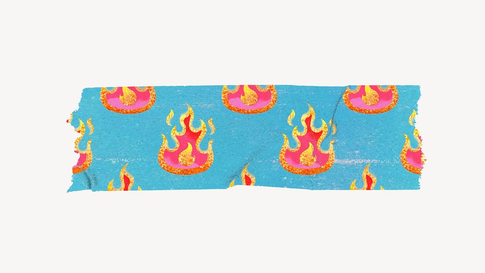 Flame pattern washi tape sticker, blue funky vector