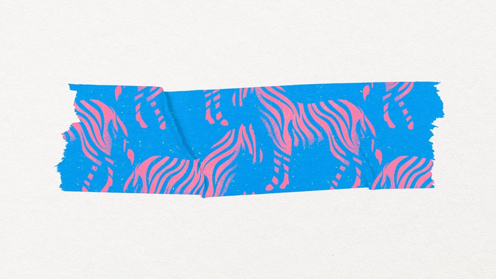 Zebra pattern washi tape clipart, funky blue aesthetic psd