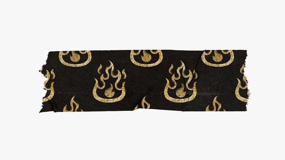 Flame pattern washi tape sticker, gold glitter vector