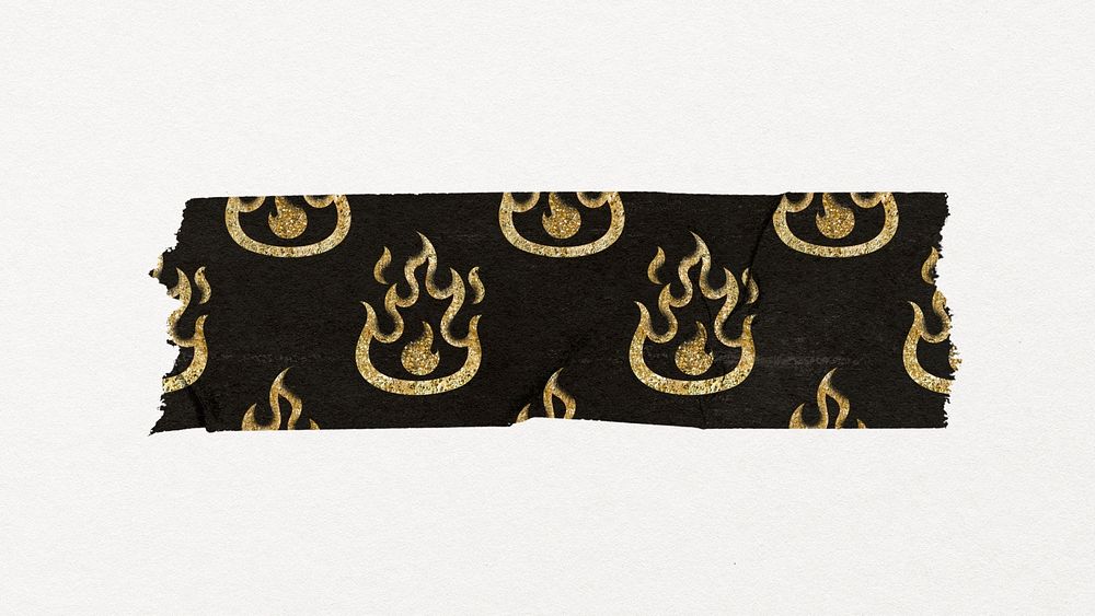 Flame pattern washi tape sticker, gold glitter psd