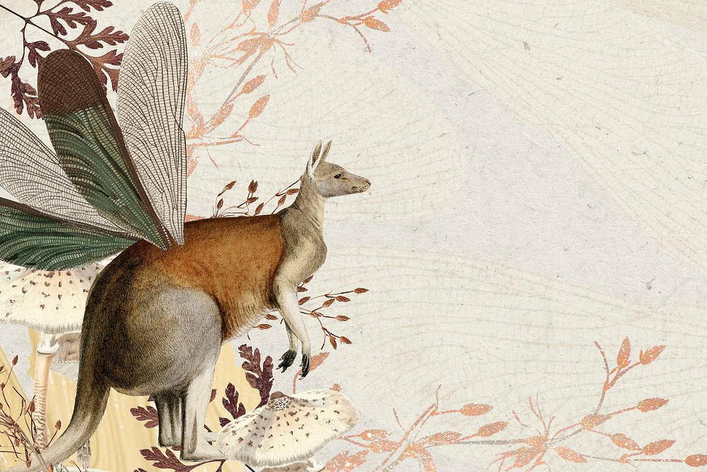 Kangaroo illustration background, animal collage scrapbook mixed media artwork psd