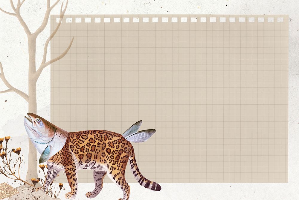 Retro leopard illustration digital note, surreal hybrid animal scrapbook collage art element psd 