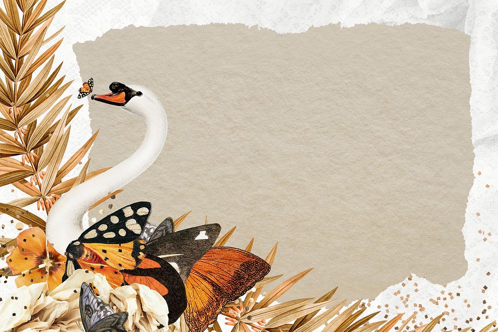 Retro swan illustration digital note, surreal hybrid animal scrapbook collage art element psd