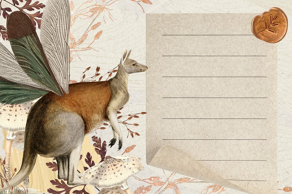 Kangaroo illustration digital note, surreal hybrid animal scrapbook collage art element psd