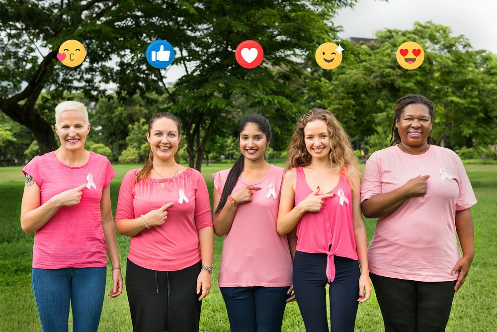Women with emoticons supporting breast cancer campaign