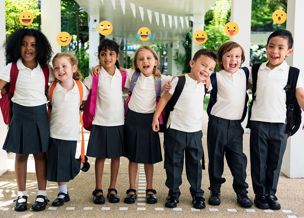 Cheerful elementary kids in school