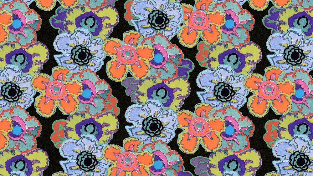 Exotic flower desktop wallpaper, vintage pattern, art deco HD background