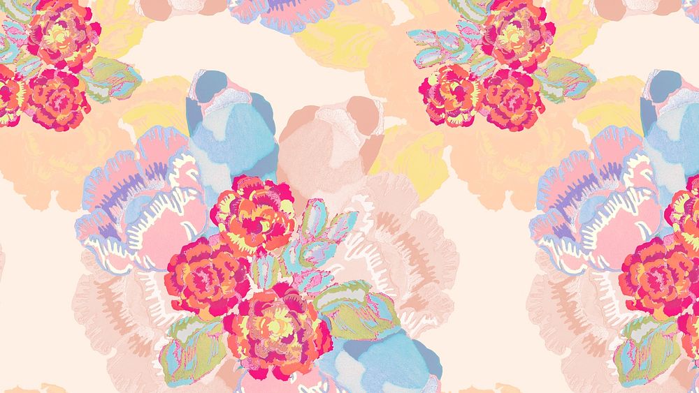 Vintage feminine desktop wallpaper, floral pattern 4k background