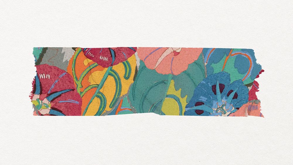 Tropical flower washi tape sticker, art deco psd