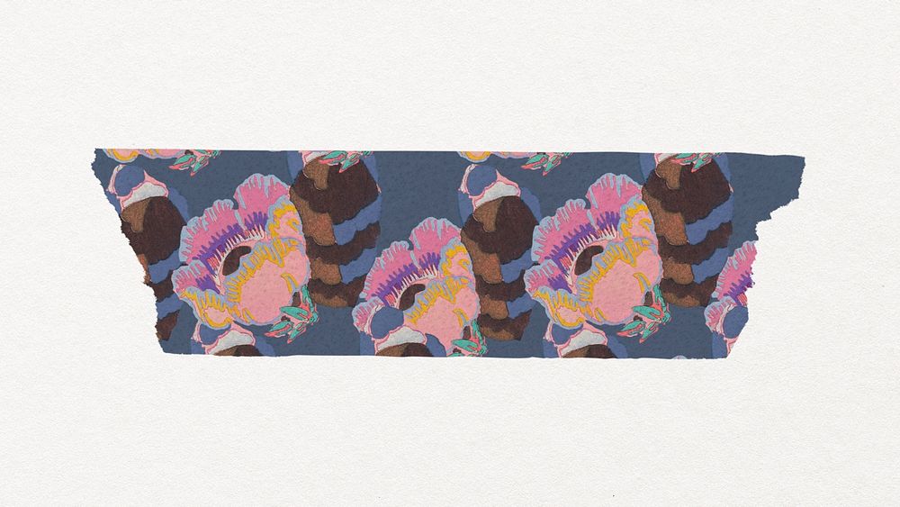 Aesthetic flower washi tape sticker, vintage art deco psd