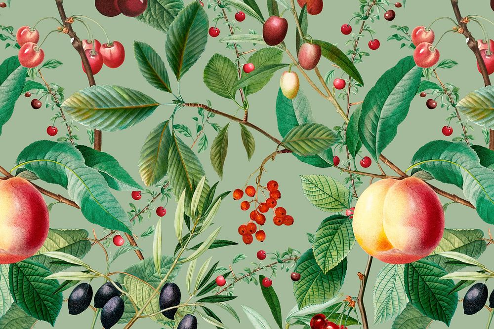 Fruit pattern background, botanical design psd, remixed from original artworks by Pierre Joseph Redout&eacute;