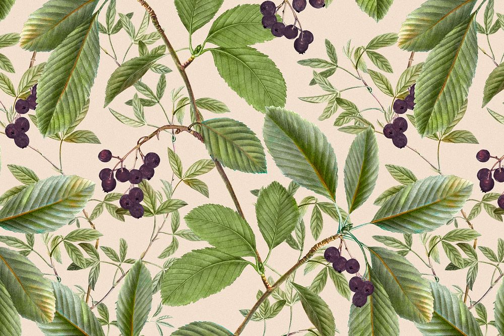 Leaf pattern background, botanical design psd, remixed from original artworks by Pierre Joseph Redouté