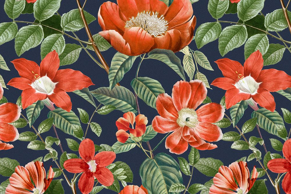 Summer flower pattern background, botanical design psd, remixed from original artworks by Pierre Joseph Redout&eacute;