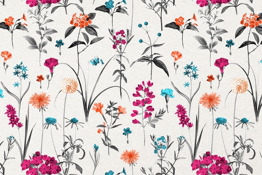 Colorful floral pattern background, botanical design, remixed from original artworks by Pierre Joseph Redout&eacute;