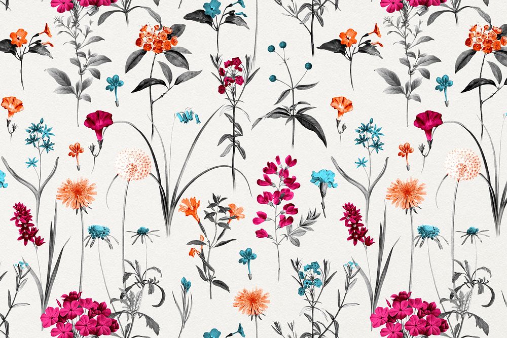 Colorful floral pattern background, botanical design psd, remixed from original artworks by Pierre Joseph Redout&eacute;