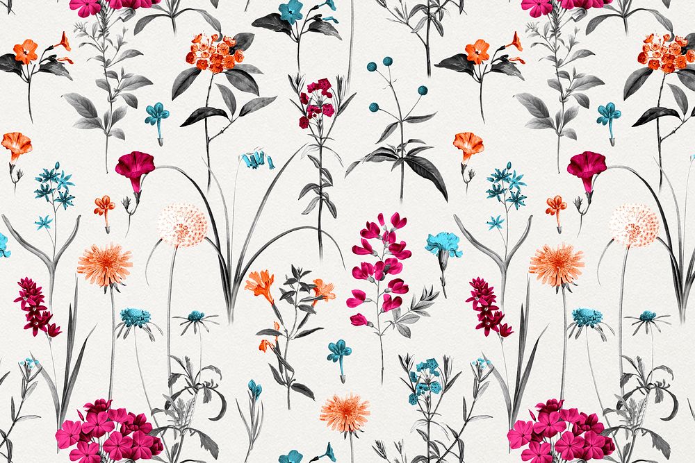 Colorful floral pattern background, botanical design psd, remixed from original artworks by Pierre Joseph Redouté