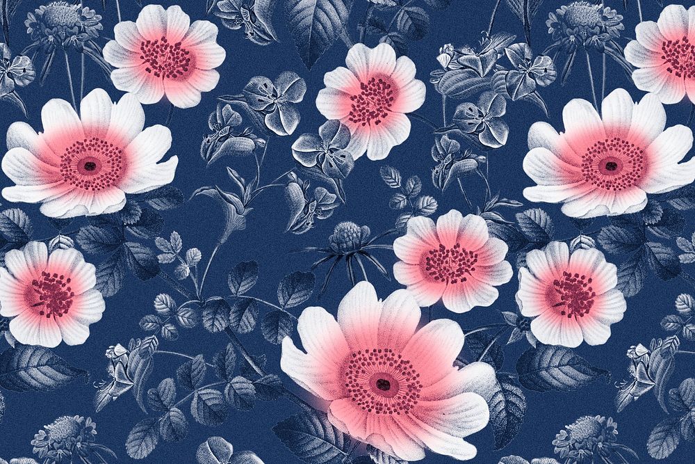 Flower pattern background, botanical design psd, remixed from original artworks by Pierre Joseph Redout&eacute;
