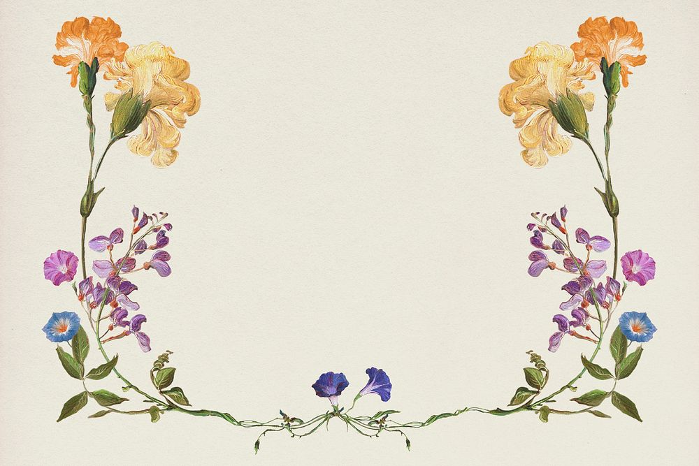 Flower border background, vintage botanical design psd, remixed from original artworks by Pierre Joseph Redout&eacute;