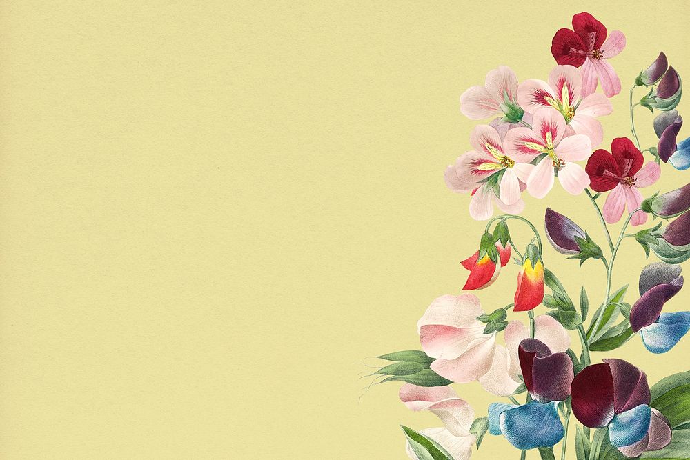 Retro floral border background, botanical design psd, remixed from original artworks by Pierre Joseph Redouté