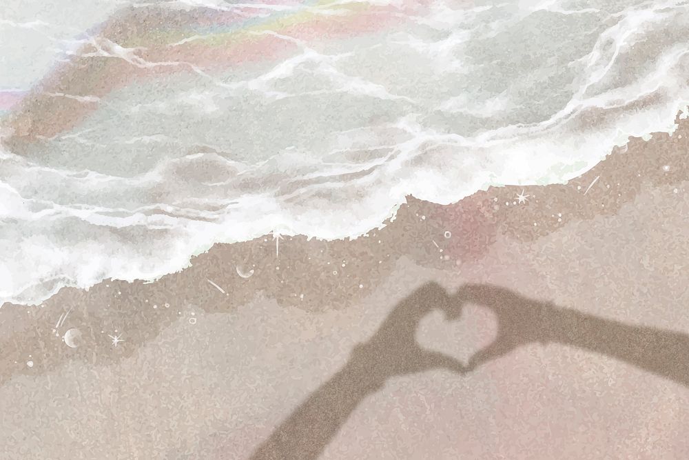 Hand heart background, simple seashore design vector